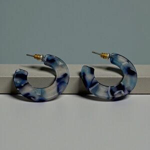 Vintage Resin Blue & White Hoop Retro Boho Festival Earrings
